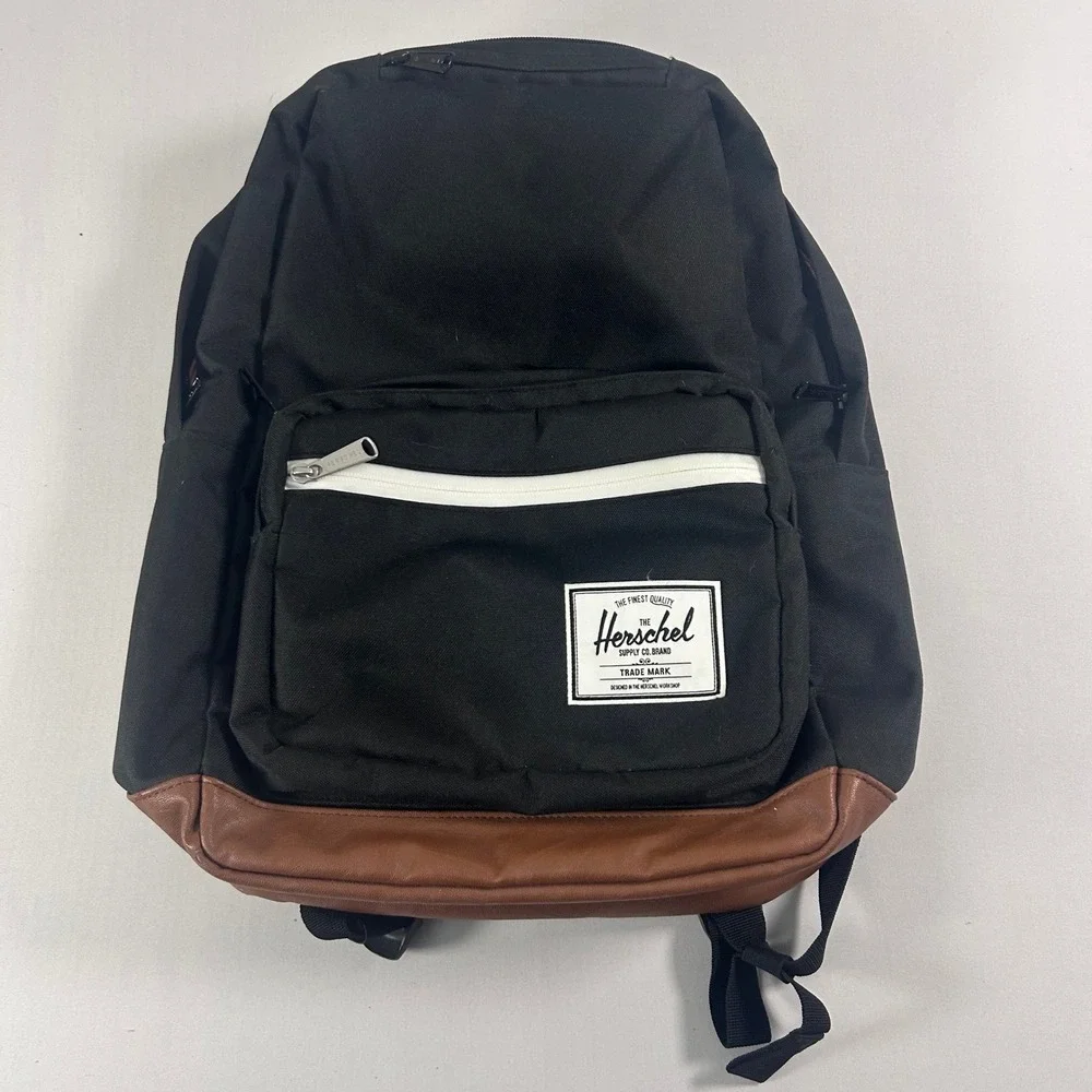 Herschel Heritage Backpack Mens Medium Black Tan Canvas Laptop Sleeve Travel